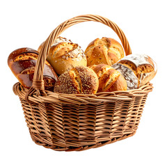 Brazilian bakery bread basket assortment isolated on transparent background