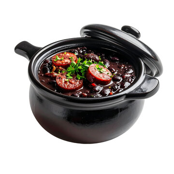 Traditional brazilian feijoada black bean stew isolated on transparent background
