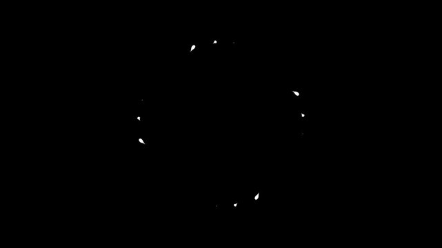 Circle fireworks line blast and circle burst explosion, pop-up line animation, geometric effects with circle ring accent highlight elements, transparent black background transition loop. 4K