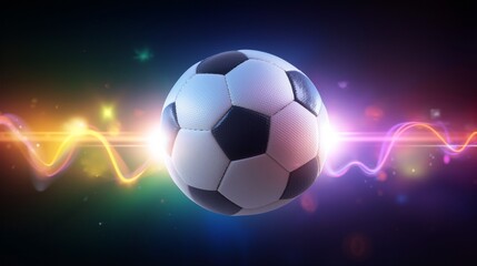 Naklejka premium A soccer ball with a dynamic, colorful background, perfect for sports related content. The ball is in focus with a visually appealing background