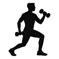 Illustration of man exercising with dumbbells in a lunge position