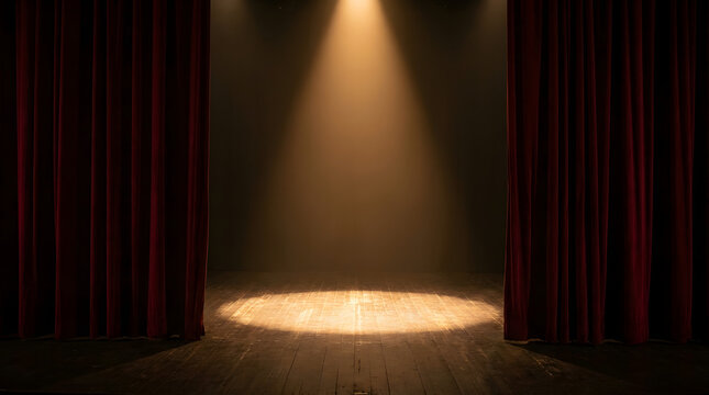 Empty Theater Stage with Red Curtains
