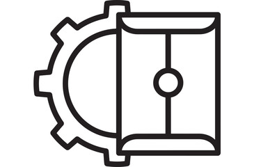 Gear and soccer field icon in bold black outline, minimal sports engineering symbol for strategy, automation, maintenance, app UI, and web interface design © Moinul