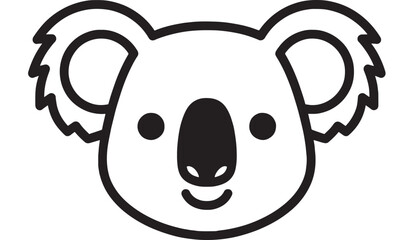 Koala face icon in black and white outline, cute animal head logo illustration isolated on white background, simple minimal vector style for app UI and stickers © Moinul