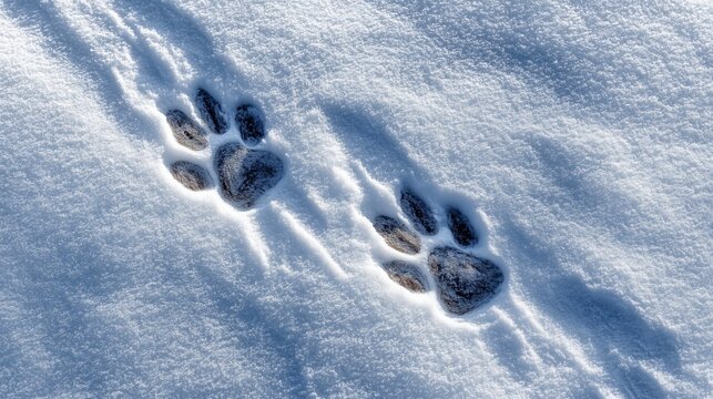 snowy paw prints winter trail animal tracks