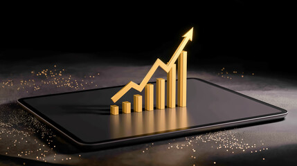 金色の棒グラフと上向き矢印（業績アップ・成功）