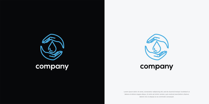Water Drop Care Logo - Hands Protecting Liquid Symbol.