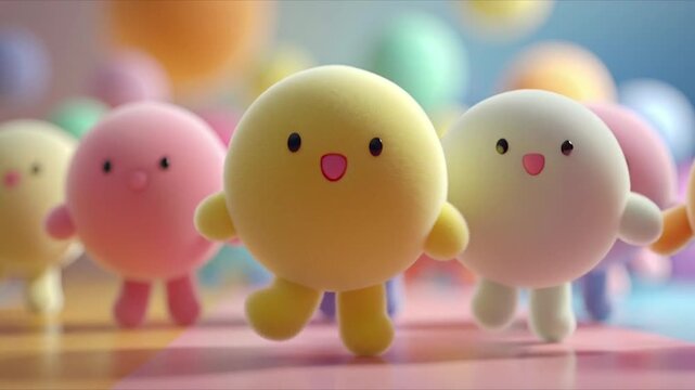 Cute Colorful Cartoon Characters Dancing Joyfully Together.