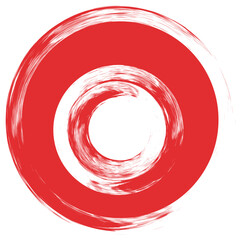 Japanese flag symbol of rising sun. Red circle in grunge style on white background.