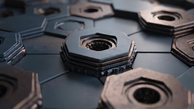 Close-up of Hexagonal Nuts Arranged in a Pattern.