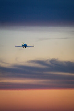 Private jet at sunset