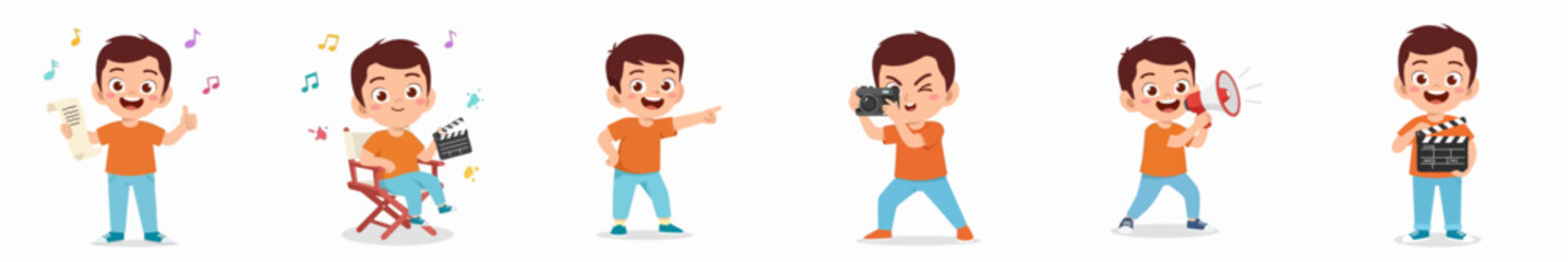 Cute Cartoon Boy Character Poses with Different Activity Collection Illustration