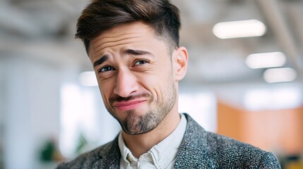 Naklejka premium Man with a beard and a mustache is wearing a gray jacket and a white shirt