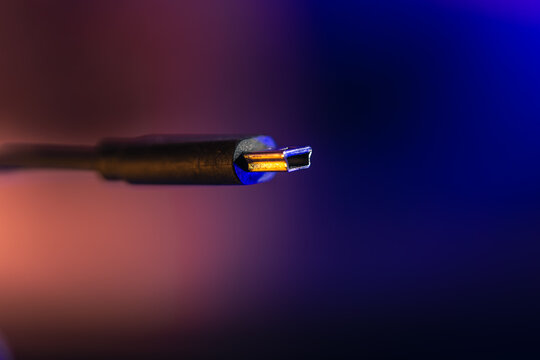Usb type c connector in neon gradient. Modern connection.