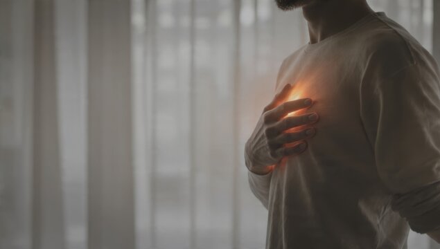 Man with chest pain or heartburn