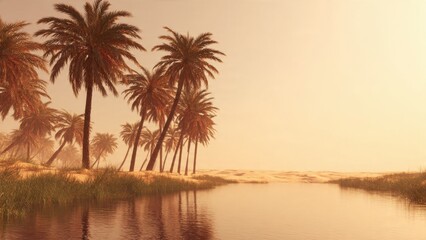 Obraz premium Oasis landscape with palm trees