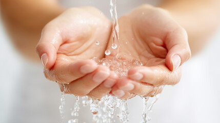 流れる水を両手で受け止めるスキンケアのイメージ
