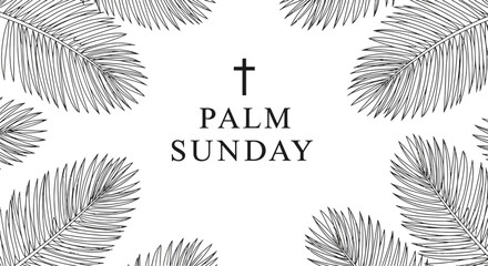 Palm Sunday illustration with cross and palm leaves. © Wisnu505