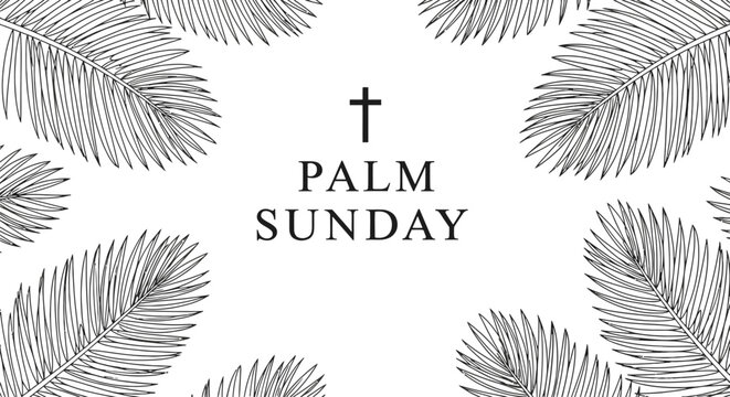 Palm Sunday illustration with cross and palm leaves.