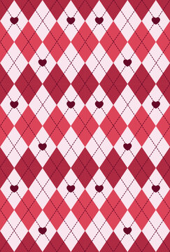 Argyle traditional vector pattern. Seamless geometric illustration pattern. Argyle vector red heart pattern squares Seamless geometric background clothing, wrapping paper, backdrop, for cards.