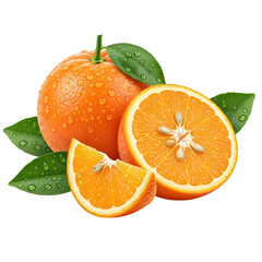 Fresh oranges with leaves isolated on transparent background