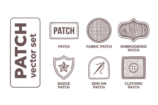 Patch Fabric-Patch Embroidered-Patch Badge-Patch Sew-On-Patch Clothing-Patch Iron-On-Patch Patch-Badge Textile-Patch Patch-Design Vector Set - Fabric Patch