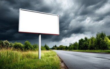 Empty Billboard Under Dramatic Stormy Weather in Rural Area