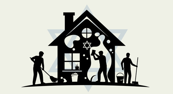 Jewish Family Cleaning House for Passover.