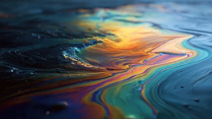 Fototapeta premium Abstract iridescent oil slick on water