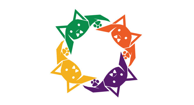 Abstract Geometric Emblem Pets Forming a Protective Circular Motif. transparent.