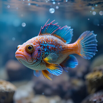 Unique Anableps Fish Swimming in Clear Water with Distinctive Eyes and Vibrant Body Colors