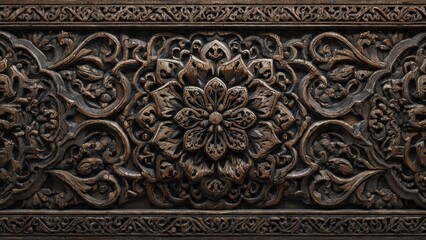 Intricate wood carving with floral design
