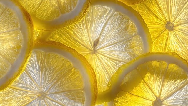 Lemon slices macro, yellow citrus fruit