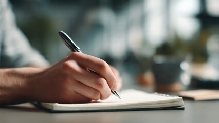 Fototapeta premium Person Writing in Notebook with Pen
