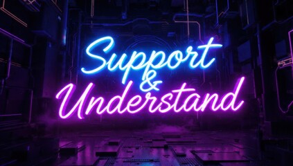 Fototapeta premium Support and Understand Neon Sign