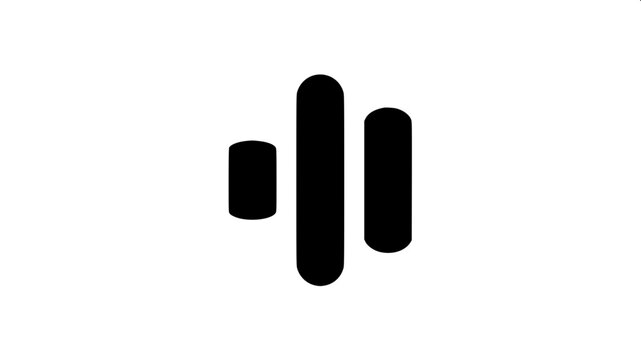 Digital music equalizer symbol, black block bars rising and falling in column layout, minimal UI vector illustration, white background.