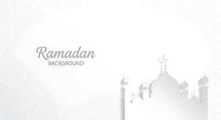 Obraz premium Ramadan background with mosque silhouette, white texture, and Islamic calligraphy