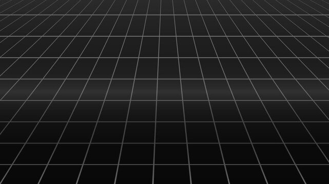 Abstract dark grid pattern with perspective lines moving, futuristic digital background.
