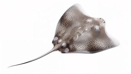 Stingray Isolated on White Background with Detailed Mottled Skin Texture