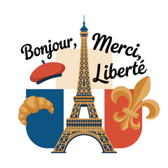 Eiffel Tower French symbols bonjour merci liberté © srdesignhouse