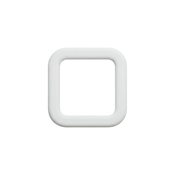Isolated, glossy white square with rounded corners against a stark black background