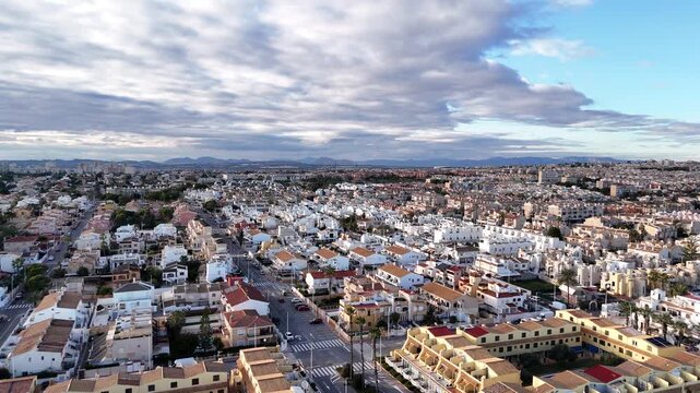 Aerial view of Torrevieja residential district with mountains Spain