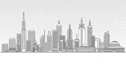 Obraz premium A minimalist black and white vector illustration of a city skyline with skyscrapers
