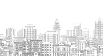 Fototapeta premium A minimalist line art illustration of a city skyline with tall buildings