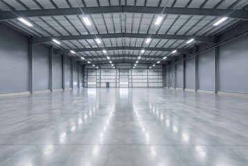 Naklejka premium Empty Modern Warehouse with Polished Concrete Floors
