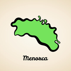 Green simplified map of Menorca with black outline.