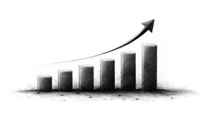上向き矢印付き棒グラフ　ビジネス成長と目標達成イメージ