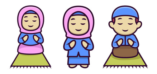 Set of Cute Moslem Kids Mascot Designs.