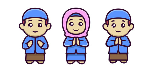 Set of Cute Moslem Kids Mascot Designs.
