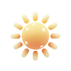 Fototapeta premium A glossy, 3D sun icon with a central sphere and radiating pill-shaped rays, on black